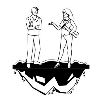 Male builder constructor with woman engineer Ilustración de archivo