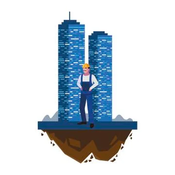 Male builder constructor worker with building Ilustración de archivo