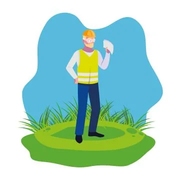 Male builder constructor worker on the lawn Ilustración de archivo