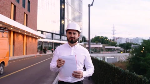 Male builder engineer man worker foreman architect with helmet. Stock Footage 140289529