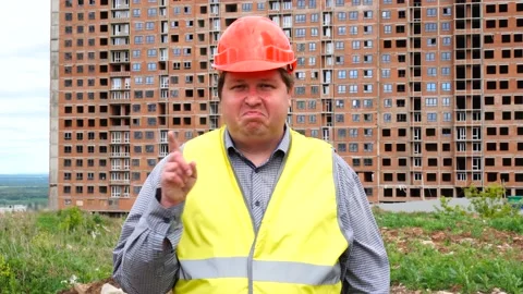 Male builder foreman, worker or architect on construction building site does not Stock Footage 111858495