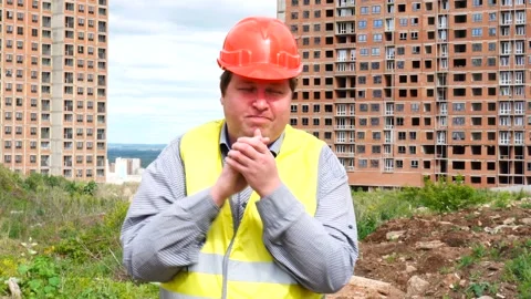 Male builder foreman, worker or architect on construction building site is Stock Footage 111863139