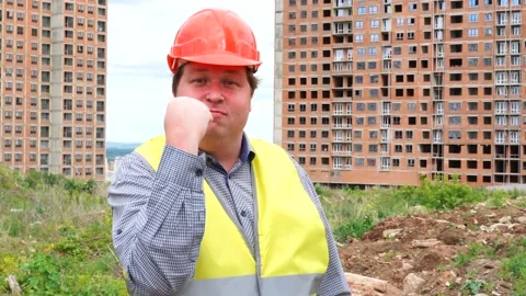 Male builder foreman, worker or architect on construction building site Stock Footage 111869326