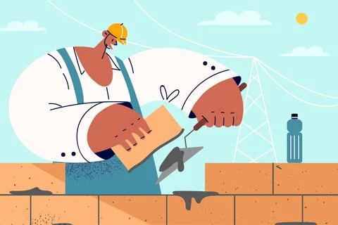 Male builder work at construction site Stock Illustration