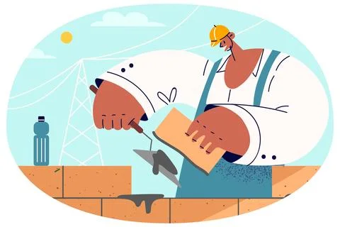 Male builder work at construction site Stock Illustration