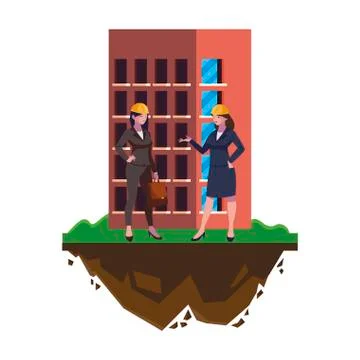 Male builders constructors workers with building Ilustración de archivo