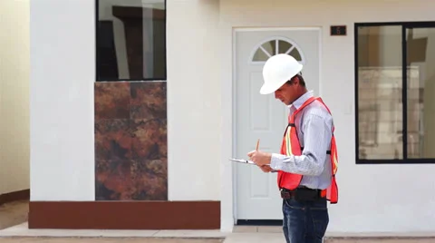 Male Building Inspector Taking Notes Stock Footage 31851109