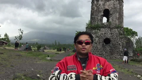 Male at Cagsawa Ruins Stock Footage