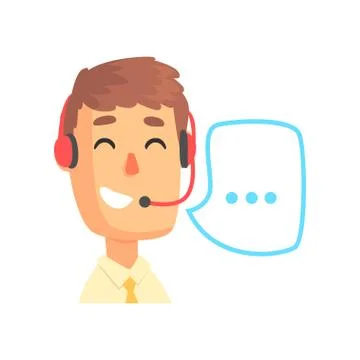 Male call center agent and speech bubble, online customer support service Stock Illustration