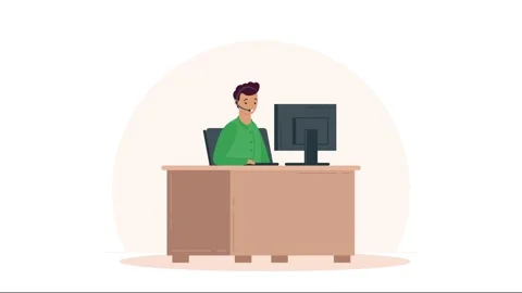 Male call center agent working on computer, providing customer support and .. Stock Footage 338312601