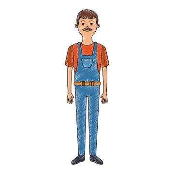 Male carpenter cartoon scribble Ilustración de archivo