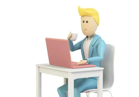 Male cartoon using computer Stock Illustration