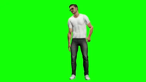 Male character centered front view pose on green screen chromakey Stock Footage 328638951