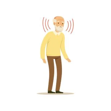 Male Character Old Weak Hearing Colourful vector Toon Cute Illustration Stock Illustration