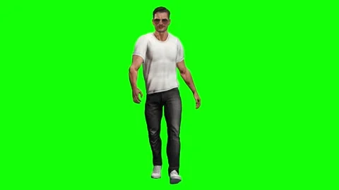 Male character walking forward with subtle catwalk style on green screen Stock Footage 328638773