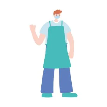 Male chef with apron work essential during covid 19, character worker isolated Stock Illustration