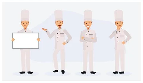 Male Chef Flat Vector Character set with various action, Cartoon style, flat  Stock Illustration