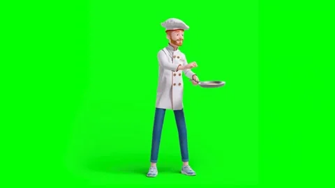 Male Chef Performs Pancake Toss and Sprinkles Salt Wearing Cooking Attire Video stock 314431413