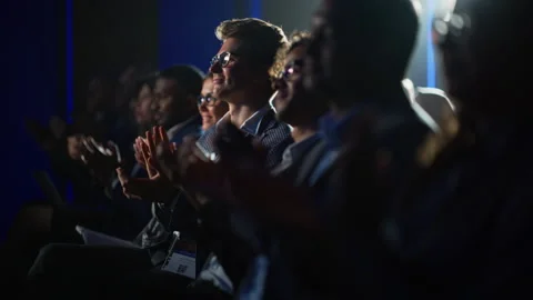 Male Clapping at Crowded Tech Conference Stock Footage 223041092