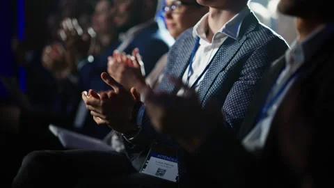Male Clapping at Crowded Tech Conference Video stock 223041824