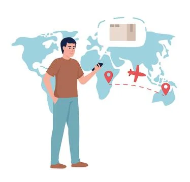 Male client checking parcel delivery status on phone concept vector illustration Stock Illustration