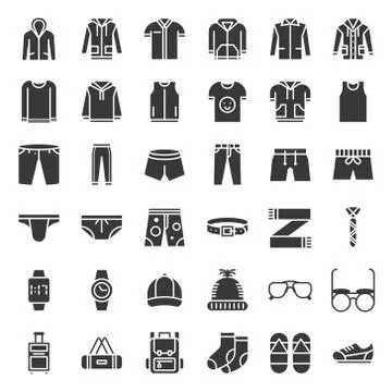 Male clothes and accessories solid icon set 2 스톡 일러스트