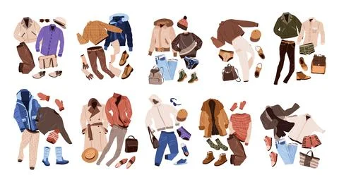 Male clothes vector set for fall and winter. Stock Illustration