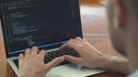 Male coding on laptop. Web developing and software code concept Stock Footage 222816953