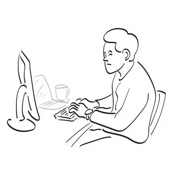 Male computer developer working on his office illustration vector hand drawn Stock Illustration