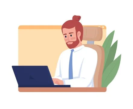 Male computer worker flat concept vector illustration イラスト素材