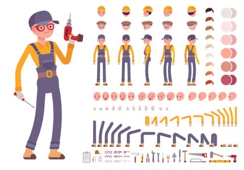Male construction worker creation set Stock Illustration