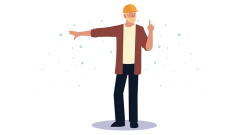Male construction worker in hard hat gesturing with hands in outdoor animat.. Видео 334526723