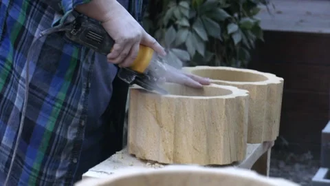 A male construction worker sawing stone Video stock 285262425