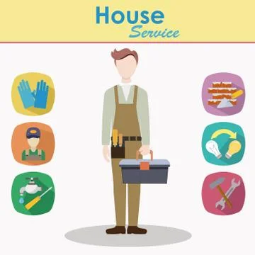 Male construction worker vector flat character Stock Illustration