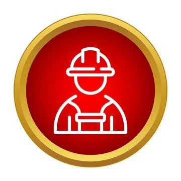 Male construction worker wearing hard hat outline icon Stock Illustration