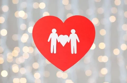 Male couple white paper pictogram on red heart Stock Photos