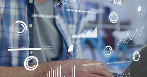 Male data analyst typing on laptop animating line graphs and timestamps Stock Footage 317228038