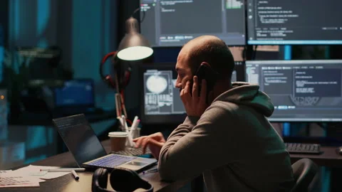 Male developer answering phone call in office Stock Footage 224576939