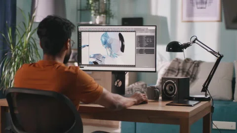 Male developer creating 3D model Stock Footage 164096936