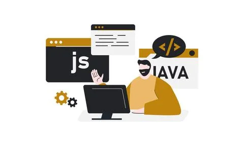 Male Developer doing working on programming. developer programmer language イラスト素材