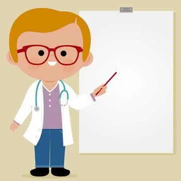 Male doctor making a presentation using a white board. Vector illustration Stock Illustration