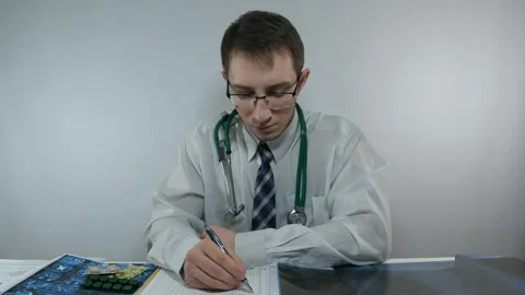 Male doctor in the process of working with the data and X-rays 動画素材 88293961