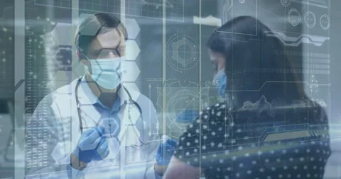 Male doctor using pointer during medical consultation with patient, showing Stock Footage 307433959
