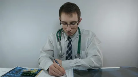 Male doctor while working at the table 動画素材 88439539
