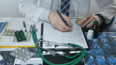 Male doctor while working with tablets Video stock 89402258