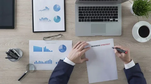 Male drawing red question mark on business strategy, despair, lack of thoughts Stock Footage