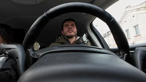 Male driver driving car, inside view Stock Footage 264593774