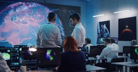 Male ecologists discussing data on tablet in office Stock Footage 148228483