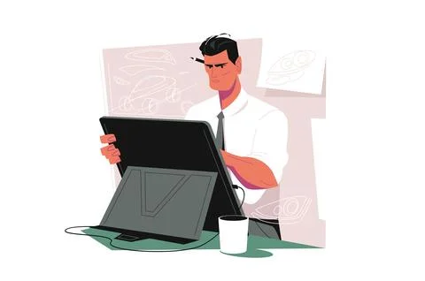 Male engineer architect working at graphics tablet Stock Illustration