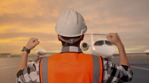 Male Engineer Celebrating While Working on Airport Runway Vídeos de archivo 330339149
